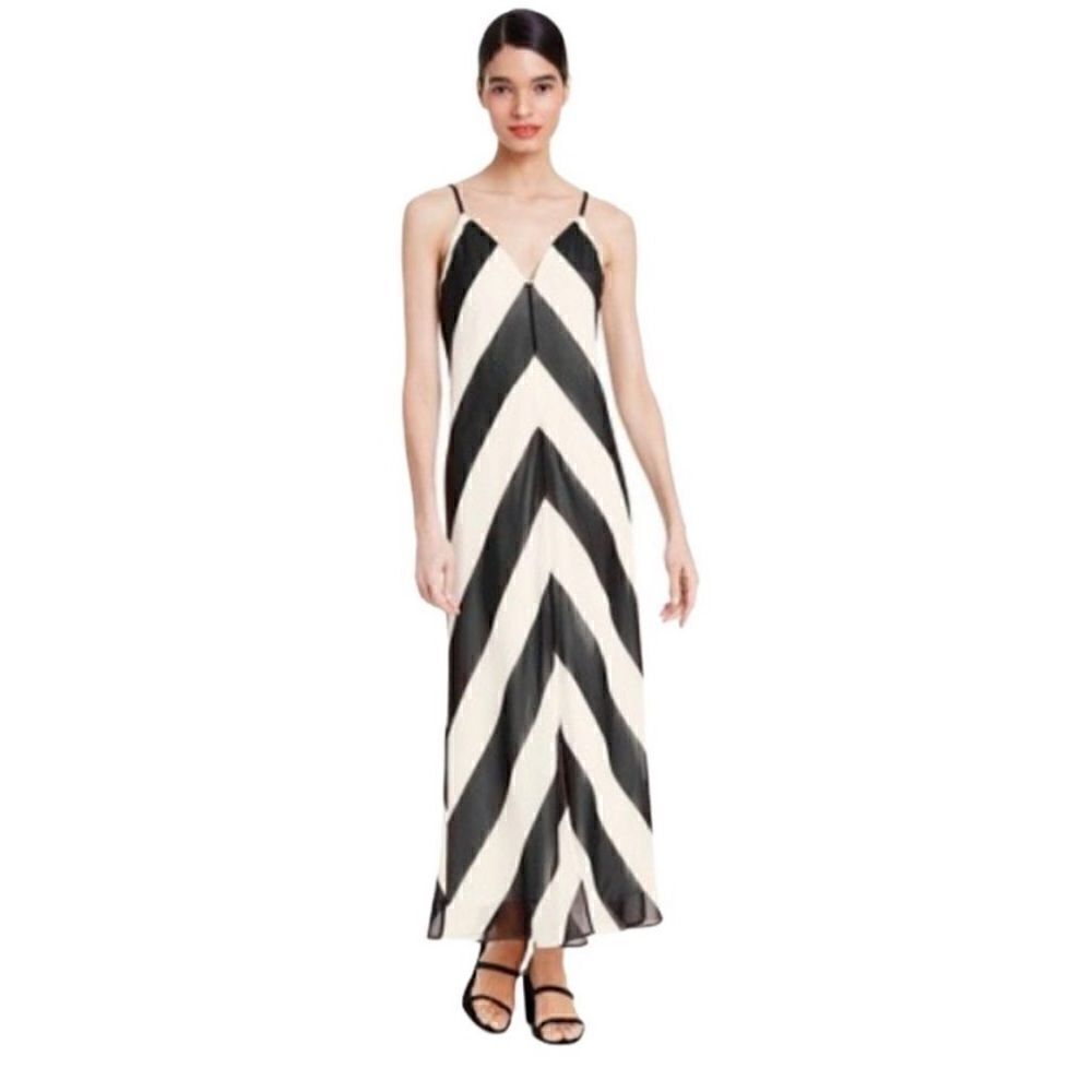 Christopher John Roberts Black White Chevron Slip Maxi Dress NEW - Picture 2 of 16